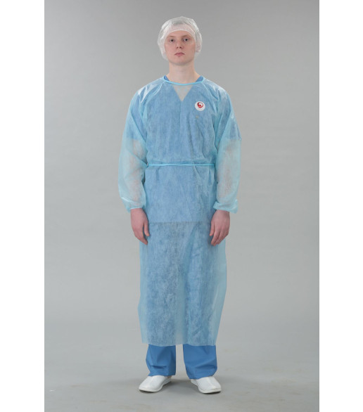 Халат длина 140 см., горловина на липучке, рукав на манжете, СМС 25 г/м2