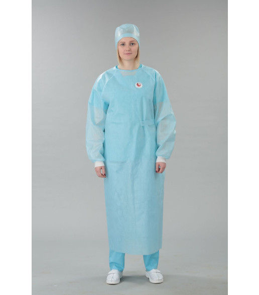 Халат 140 см. горловина на липучке, 4 завязки, рукав на манжете, СМС 35 г/м2